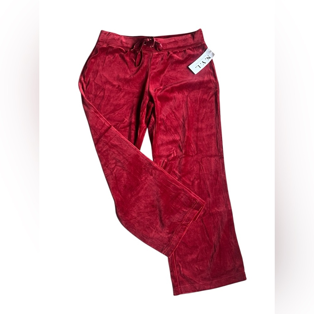 NWT New York Laundry N.Y.L Red Velour Pants Petite Large PL